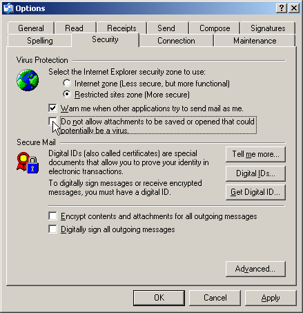 Security Options in Outlook Express