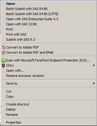 Context menu for SAS programs